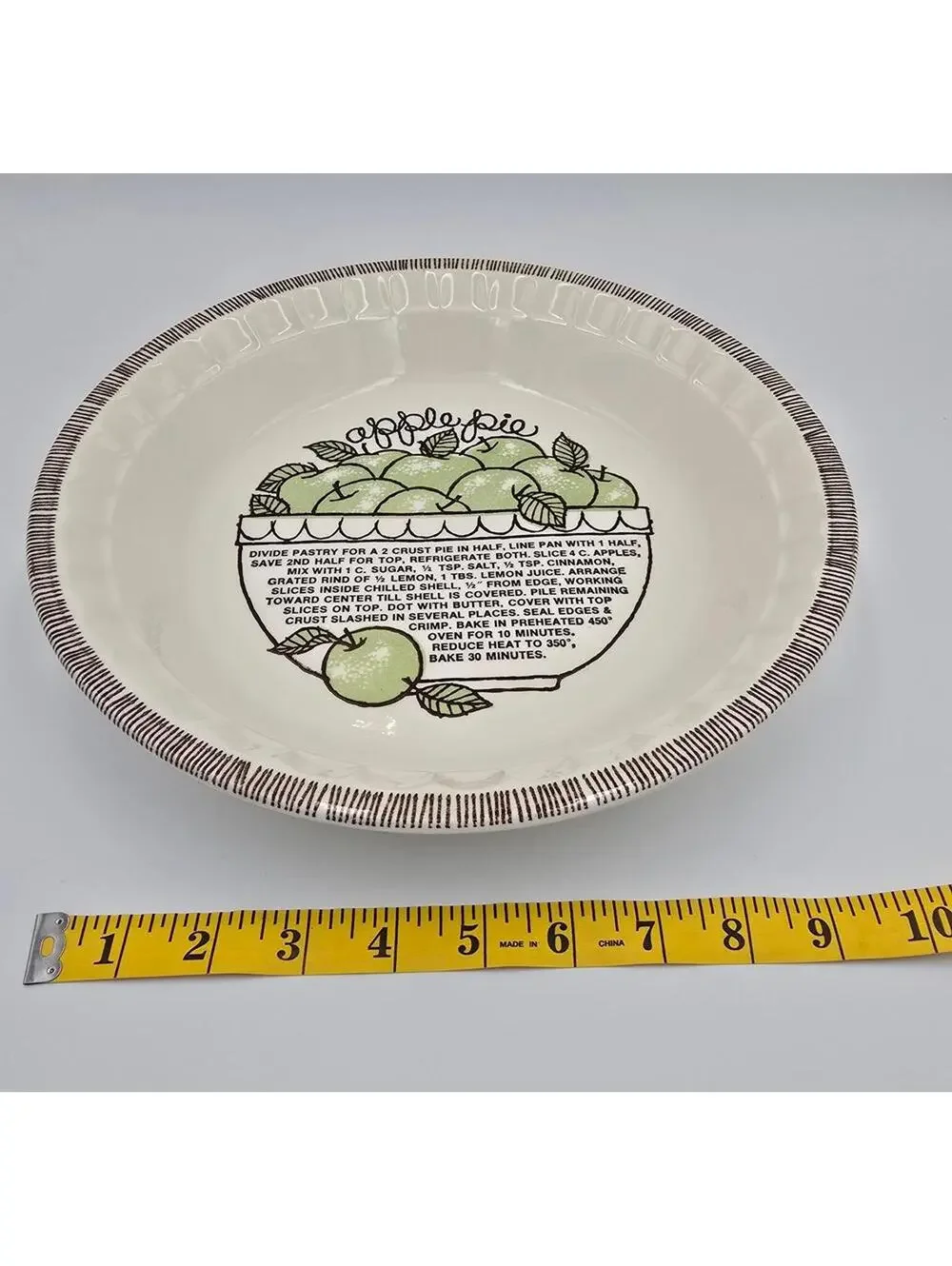 Vintage Royal China Jeannette Apple Pie Recipe Pie Plate USA 10